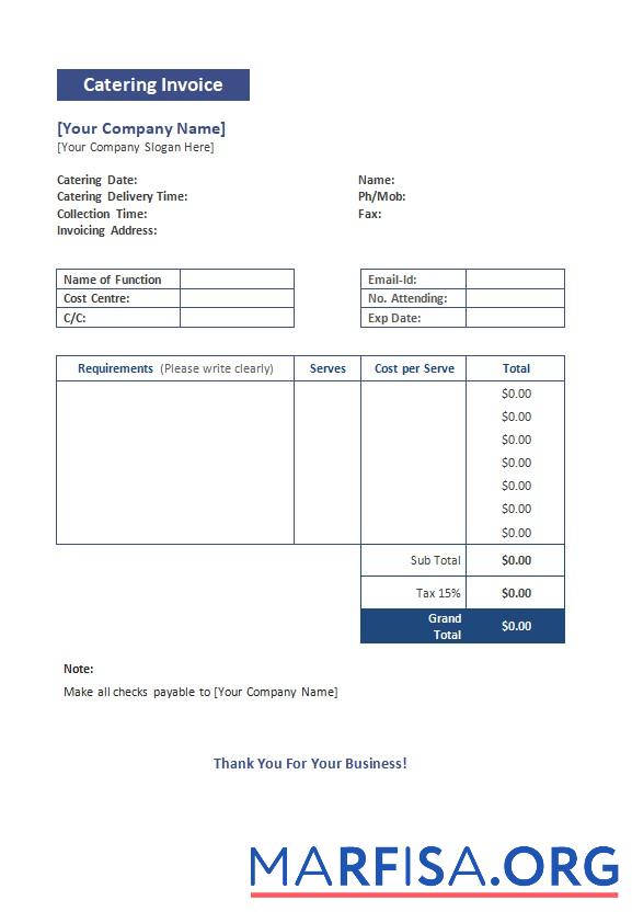 Printable Free Catering Invoice Template 2